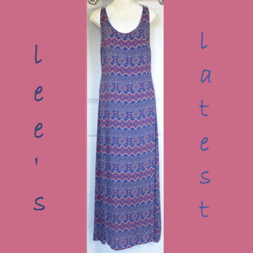 Forever 21 Blue and Pink Geometric Maxi Dress